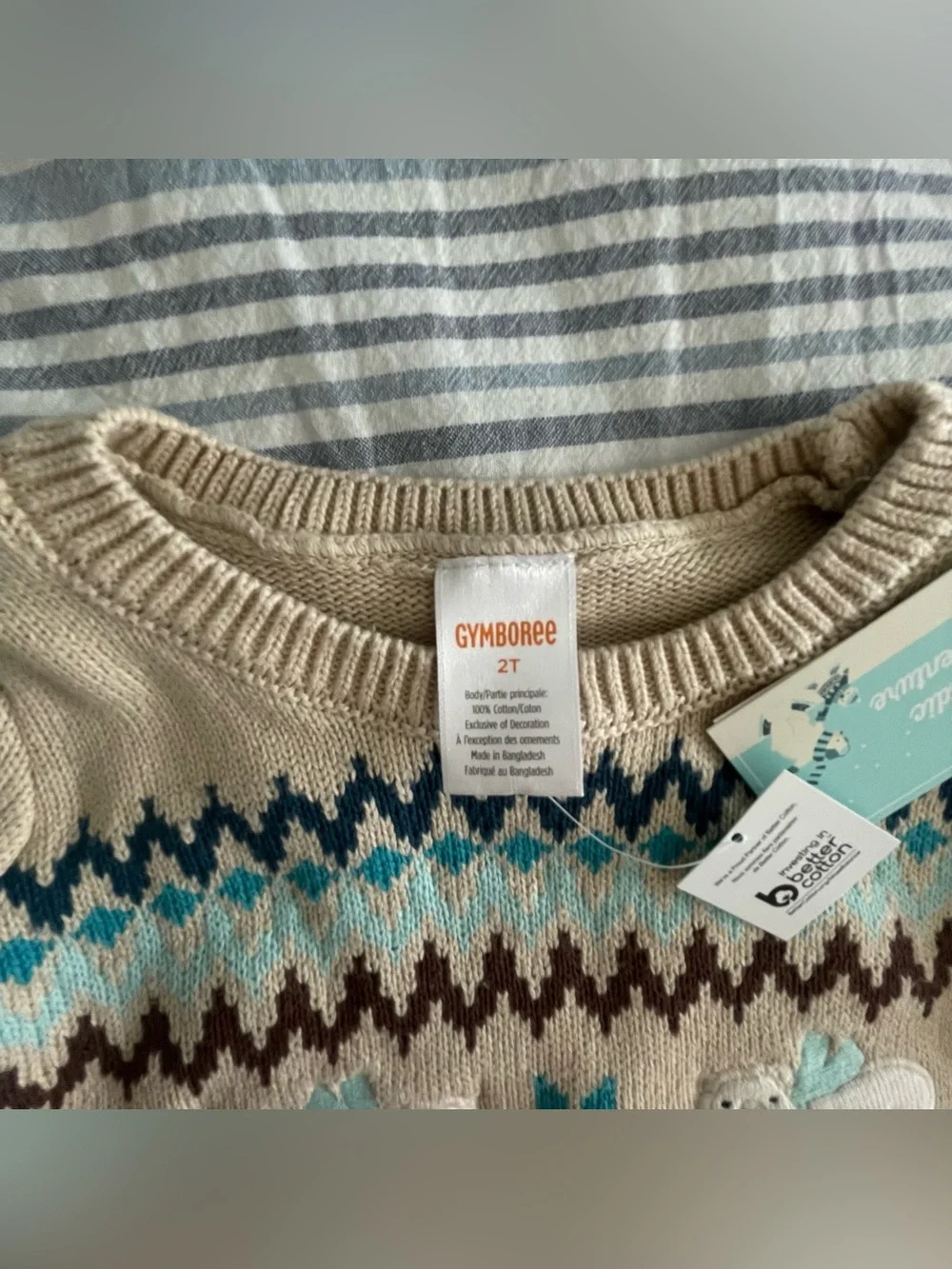 Gymboree Cream Sweater with Teal and Brown Fair Isle Polar Bears